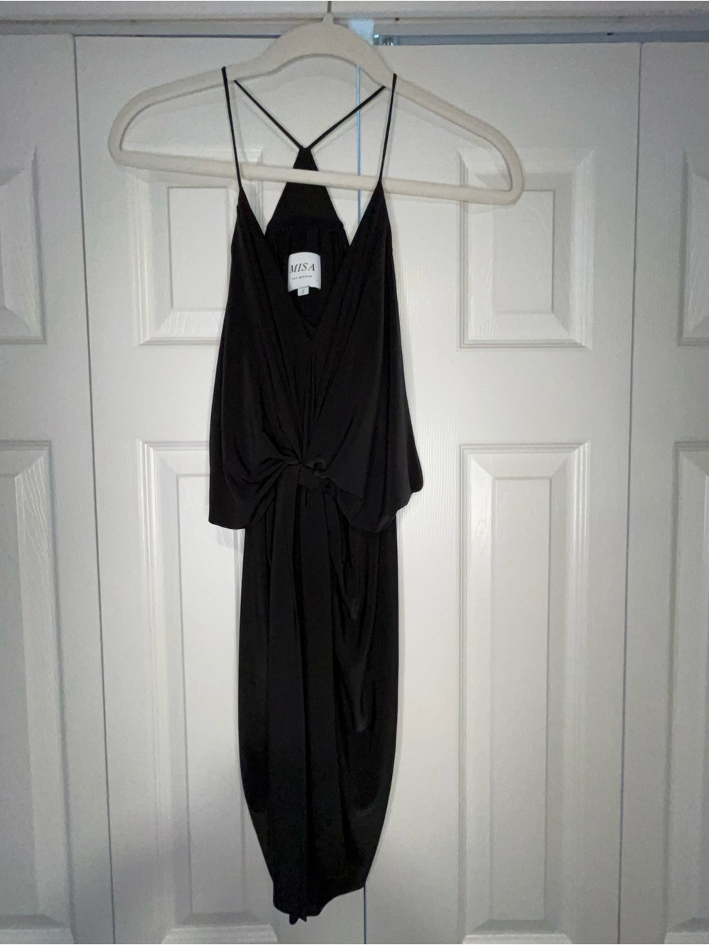 Misa Los Angeles Black Knot-Front Midi Dress
